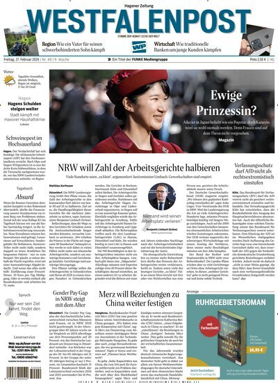 Titelbild der Ausgabe 49/2026 von Westfalenpost Hagen Süd. Diese Zeitschrift und viele weitere Zeitungsabos als Abo oder epaper bei United Kiosk online kaufen.