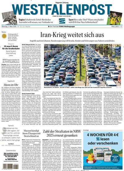 Titelbild der Ausgabe 52/2026 von Westfalenpost Hagen Süd. Diese Zeitschrift und viele weitere Zeitungsabos als Abo oder epaper bei United Kiosk online kaufen.