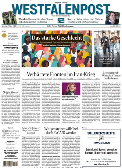 Titelbild der Ausgabe 56/2026 von Westfalenpost Hagen Süd. Diese Zeitschrift und viele weitere Zeitungsabos als Abo oder epaper bei United Kiosk online kaufen.