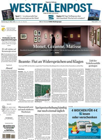 Titelbild der Ausgabe 60/2026 von Westfalenpost Hagen Süd. Diese Zeitschrift und viele weitere Zeitungsabos als Abo oder epaper bei United Kiosk online kaufen.