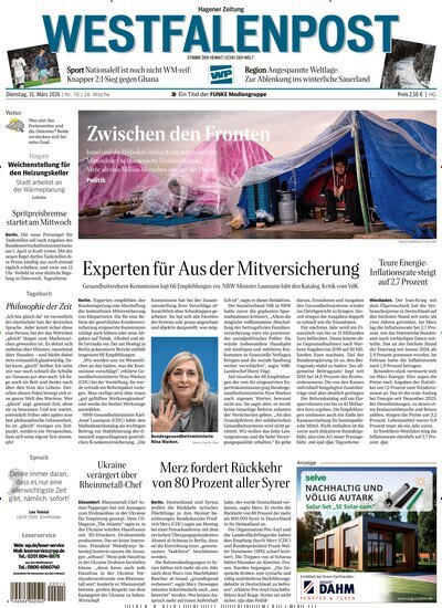 Titelbild der Ausgabe 76/2026 von Westfalenpost Hagen Süd. Diese Zeitschrift und viele weitere Zeitungsabos als Abo oder epaper bei United Kiosk online kaufen.