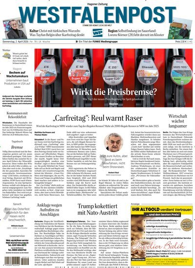Titelbild der Ausgabe 78/2026 von Westfalenpost Hagen Süd. Diese Zeitschrift und viele weitere Zeitungsabos als Abo oder epaper bei United Kiosk online kaufen.