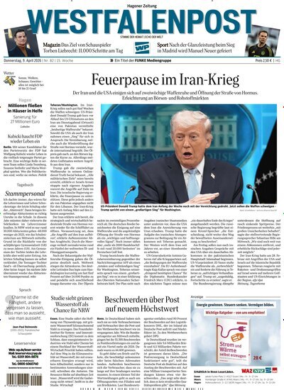 Titelbild der Ausgabe 82/2026 von Westfalenpost Hagen Süd. Diese Zeitschrift und viele weitere Zeitungsabos als Abo oder epaper bei United Kiosk online kaufen.