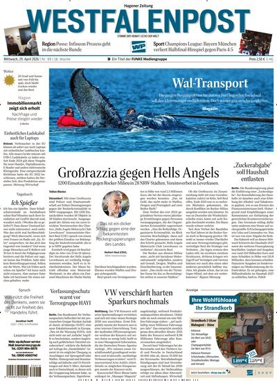 Titelbild der Ausgabe 99/2026 von Westfalenpost Hagen Süd. Diese Zeitschrift und viele weitere Zeitungsabos als Abo oder epaper bei United Kiosk online kaufen.