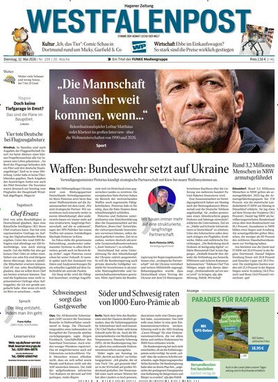 Titelbild der Ausgabe 109/2026 von Westfalenpost Hagen Süd. Diese Zeitschrift und viele weitere Zeitungsabos als Abo oder epaper bei United Kiosk online kaufen.