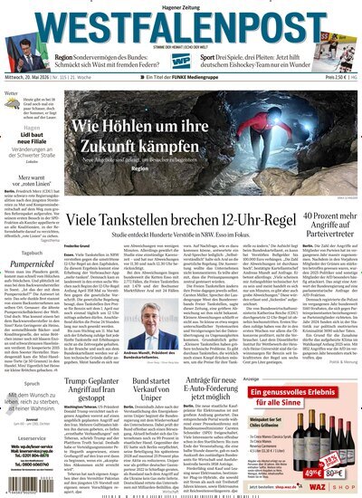 Titelbild der Ausgabe 115/2026 von Westfalenpost Hagen Süd. Diese Zeitschrift und viele weitere Zeitungsabos als Abo oder epaper bei United Kiosk online kaufen.