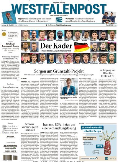 Titelbild der Ausgabe 117/2026 von Westfalenpost Hagen Süd. Diese Zeitschrift und viele weitere Zeitungsabos als Abo oder epaper bei United Kiosk online kaufen.