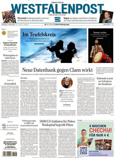 Titelbild der Ausgabe 118/2026 von Westfalenpost Hagen Süd. Diese Zeitschrift und viele weitere Zeitungsabos als Abo oder epaper bei United Kiosk online kaufen.