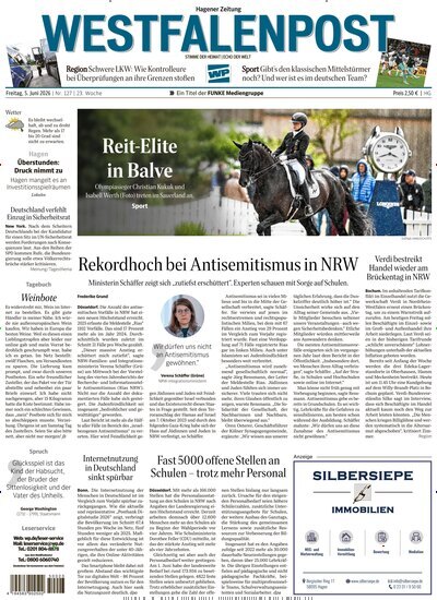Titelbild der Ausgabe 127/2026 von Westfalenpost Hagen Süd. Diese Zeitschrift und viele weitere Zeitungsabos als Abo oder epaper bei United Kiosk online kaufen.