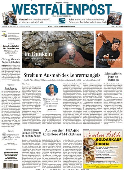 Titelbild der Ausgabe 128/2026 von Westfalenpost Hagen Süd. Diese Zeitschrift und viele weitere Zeitungsabos als Abo oder epaper bei United Kiosk online kaufen.