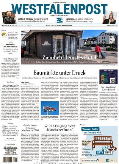 Titelbild der Ausgabe 138/2026 von Westfalenpost Hagen Süd. Diese Zeitschrift und viele weitere Zeitungsabos als Abo oder epaper bei United Kiosk online kaufen.