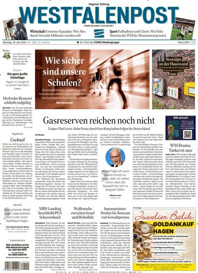 Titelbild der Ausgabe 140/2026 von Westfalenpost Hagen Süd. Diese Zeitschrift und viele weitere Zeitungsabos als Abo oder epaper bei United Kiosk online kaufen.