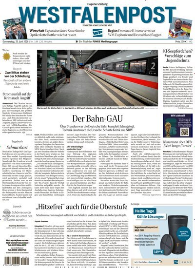 Titelbild der Ausgabe 144/2026 von Westfalenpost Hagen Süd. Diese Zeitschrift und viele weitere Zeitungsabos als Abo oder epaper bei United Kiosk online kaufen.