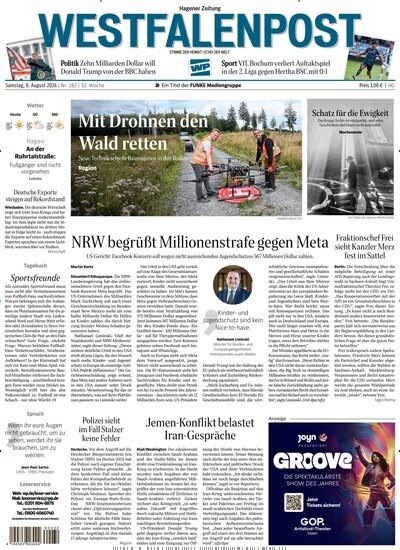 Titelbild der Ausgabe 182/2026 von Westfalenpost Hagen Süd. Diese Zeitschrift und viele weitere Zeitungsabos als Abo oder epaper bei United Kiosk online kaufen.