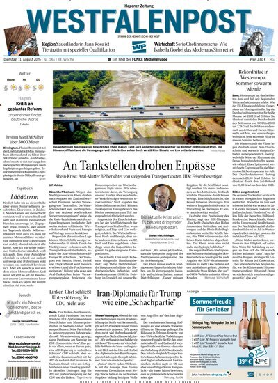 Titelbild der Ausgabe 184/2026 von Westfalenpost Hagen Süd. Diese Zeitschrift und viele weitere Zeitungsabos als Abo oder epaper bei United Kiosk online kaufen.