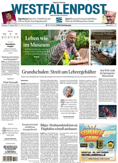 Titelbild der Ausgabe 194/2026 von Westfalenpost Hagen Süd. Diese Zeitschrift und viele weitere Zeitungsabos als Abo oder epaper bei United Kiosk online kaufen.
