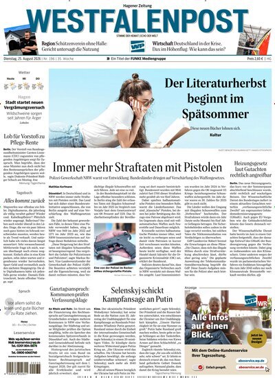 Titelbild der Ausgabe 196/2026 von Westfalenpost Hagen Süd. Diese Zeitschrift und viele weitere Zeitungsabos als Abo oder epaper bei United Kiosk online kaufen.