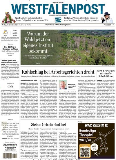 Titelbild der Ausgabe 237/2025 von Westfalenpost Hagen Süd. Diese Zeitschrift und viele weitere Zeitungsabos als Abo oder epaper bei United Kiosk online kaufen.