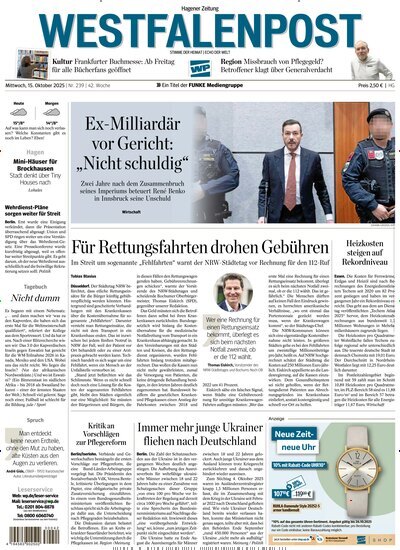 Titelbild der Ausgabe 239/2025 von Westfalenpost Hagen Süd. Diese Zeitschrift und viele weitere Zeitungsabos als Abo oder epaper bei United Kiosk online kaufen.
