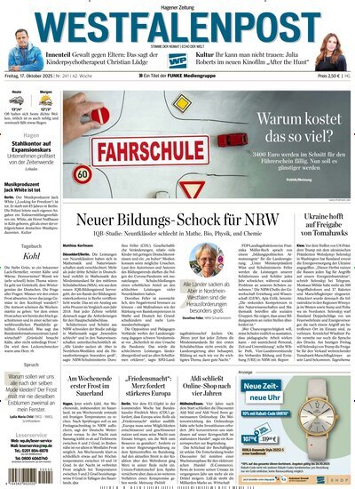 Titelbild der Ausgabe 241/2025 von Westfalenpost Hagen Süd. Diese Zeitschrift und viele weitere Zeitungsabos als Abo oder epaper bei United Kiosk online kaufen.