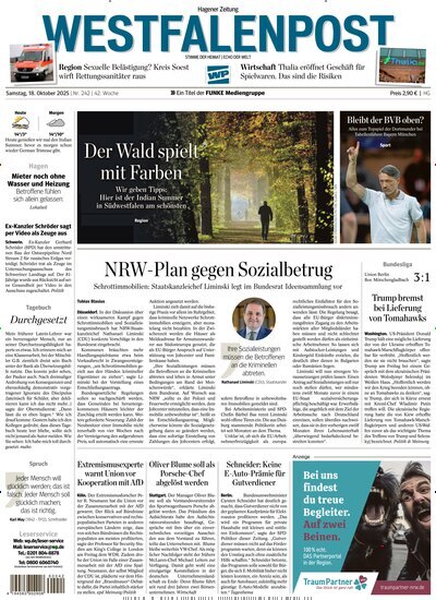Titelbild der Ausgabe 242/2025 von Westfalenpost Hagen Süd. Diese Zeitschrift und viele weitere Zeitungsabos als Abo oder epaper bei United Kiosk online kaufen.