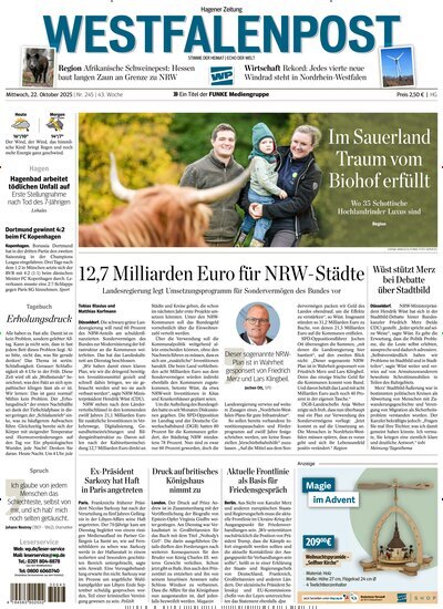 Titelbild der Ausgabe 245/2025 von Westfalenpost Hagen Süd. Diese Zeitschrift und viele weitere Zeitungsabos als Abo oder epaper bei United Kiosk online kaufen.