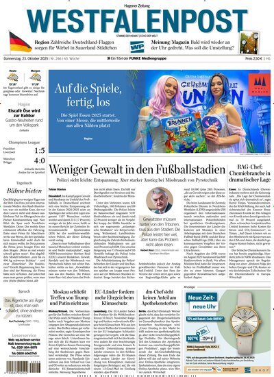 Titelbild der Ausgabe 246/2025 von Westfalenpost Hagen Süd. Diese Zeitschrift und viele weitere Zeitungsabos als Abo oder epaper bei United Kiosk online kaufen.