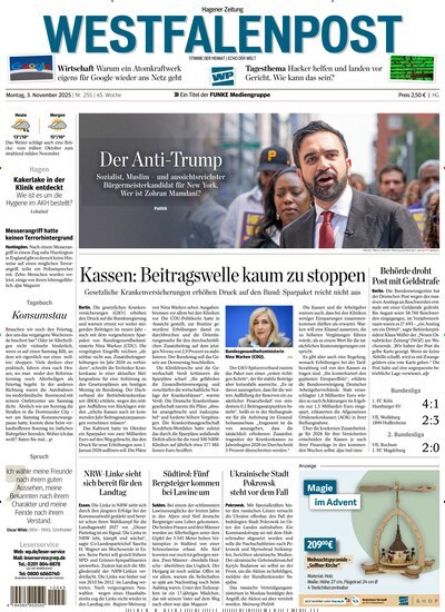 Titelbild der Ausgabe 254/2025 von Westfalenpost Hagen Süd. Diese Zeitschrift und viele weitere Zeitungsabos als Abo oder epaper bei United Kiosk online kaufen.