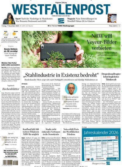 Titelbild der Ausgabe 258/2025 von Westfalenpost Hagen Süd. Diese Zeitschrift und viele weitere Zeitungsabos als Abo oder epaper bei United Kiosk online kaufen.