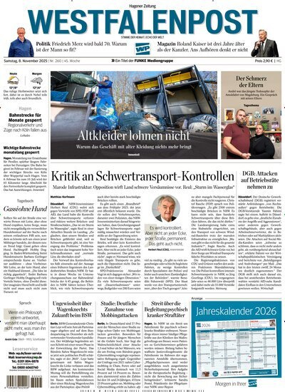 Titelbild der Ausgabe 259/2025 von Westfalenpost Hagen Süd. Diese Zeitschrift und viele weitere Zeitungsabos als Abo oder epaper bei United Kiosk online kaufen.