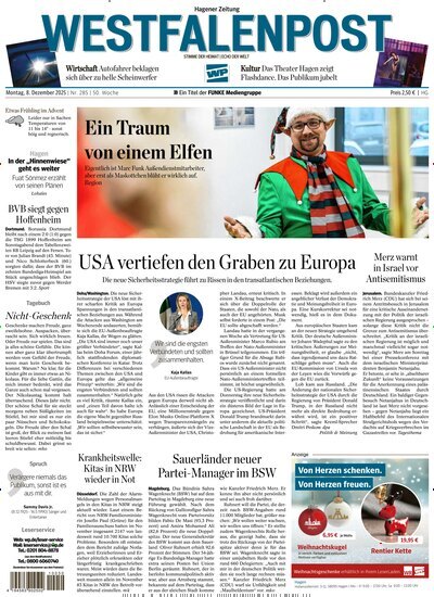 Titelbild der Ausgabe 285/2025 von Westfalenpost Hagen Süd. Diese Zeitschrift und viele weitere Zeitungsabos als Abo oder epaper bei United Kiosk online kaufen.