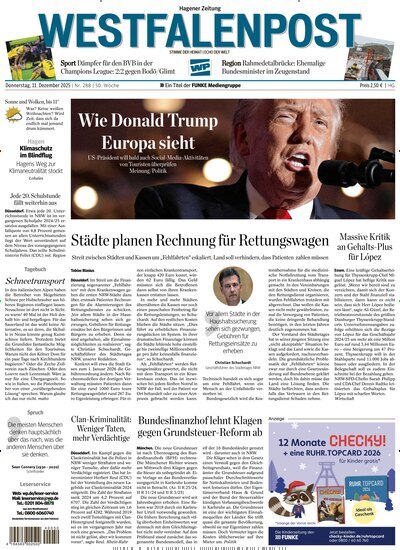 Titelbild der Ausgabe 288/2025 von Westfalenpost Hagen Süd. Diese Zeitschrift und viele weitere Zeitungsabos als Abo oder epaper bei United Kiosk online kaufen.