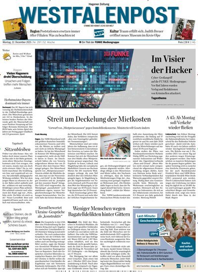 Titelbild der Ausgabe 297/2025 von Westfalenpost Hagen Süd. Diese Zeitschrift und viele weitere Zeitungsabos als Abo oder epaper bei United Kiosk online kaufen.