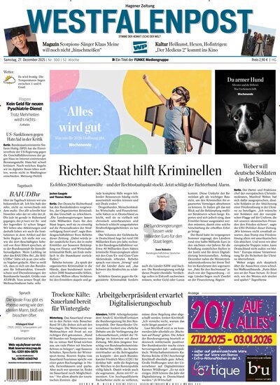 Titelbild der Ausgabe 300/2025 von Westfalenpost Hagen Süd. Diese Zeitschrift und viele weitere Zeitungsabos als Abo oder epaper bei United Kiosk online kaufen.