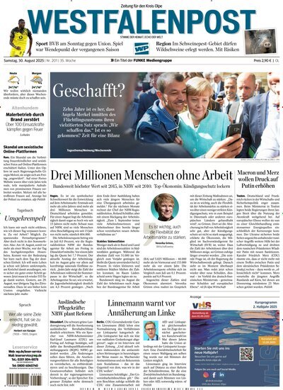 Titelbild der Ausgabe 201/2025 von Westfalenpost Olpe. Diese Zeitschrift und viele weitere Zeitungsabos als Abo oder epaper bei United Kiosk online kaufen.