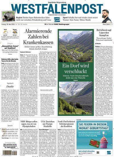 Titelbild der Ausgabe 124/2025 von Westfalenpost Siegen. Diese Zeitschrift und viele weitere Zeitungsabos als Abo oder epaper bei United Kiosk online kaufen.