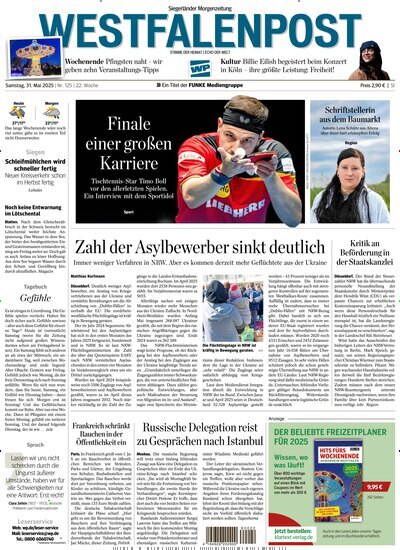 Titelbild der Ausgabe 125/2025 von Westfalenpost Siegen. Diese Zeitschrift und viele weitere Zeitungsabos als Abo oder epaper bei United Kiosk online kaufen.
