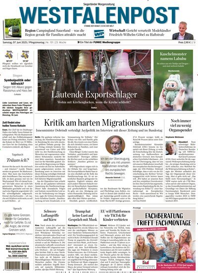Titelbild der Ausgabe 131/2025 von Westfalenpost Siegen. Diese Zeitschrift und viele weitere Zeitungsabos als Abo oder epaper bei United Kiosk online kaufen.