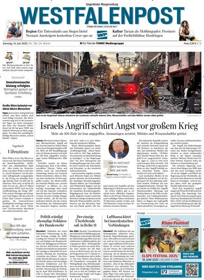 Titelbild der Ausgabe 136/2025 von Westfalenpost Siegen. Diese Zeitschrift und viele weitere Zeitungsabos als Abo oder epaper bei United Kiosk online kaufen.