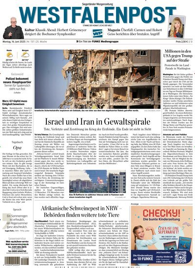 Titelbild der Ausgabe 137/2025 von Westfalenpost Siegen. Diese Zeitschrift und viele weitere Zeitungsabos als Abo oder epaper bei United Kiosk online kaufen.