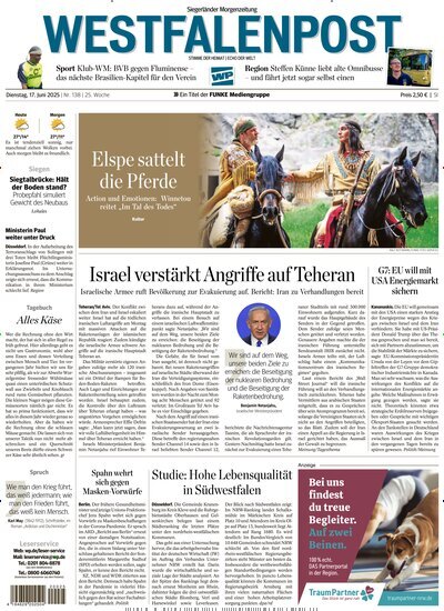 Titelbild der Ausgabe 138/2025 von Westfalenpost Siegen. Diese Zeitschrift und viele weitere Zeitungsabos als Abo oder epaper bei United Kiosk online kaufen.