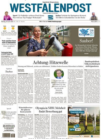 Titelbild der Ausgabe 148/2025 von Westfalenpost Siegen. Diese Zeitschrift und viele weitere Zeitungsabos als Abo oder epaper bei United Kiosk online kaufen.