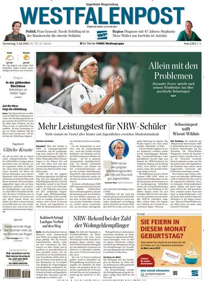Titelbild der Ausgabe 151/2025 von Westfalenpost Siegen. Diese Zeitschrift und viele weitere Zeitungsabos als Abo oder epaper bei United Kiosk online kaufen.