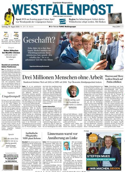 Titelbild der Ausgabe 201/2025 von Westfalenpost Siegen. Diese Zeitschrift und viele weitere Zeitungsabos als Abo oder epaper bei United Kiosk online kaufen.