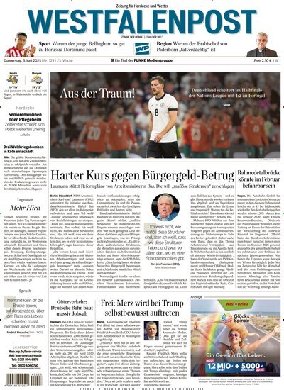Titelbild der Ausgabe 129/2025 von Westfalenpost Wetter. Diese Zeitschrift und viele weitere Zeitungsabos als Abo oder epaper bei United Kiosk online kaufen.