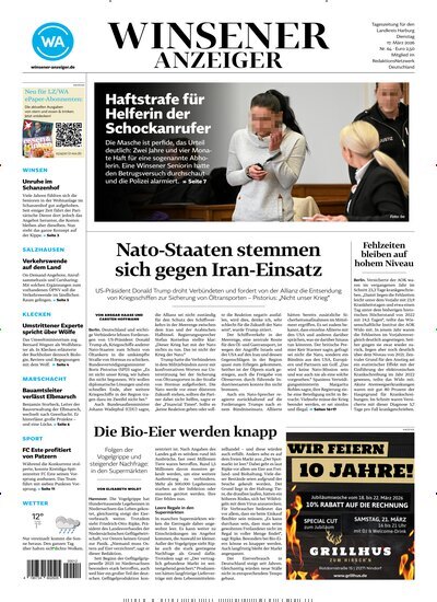 Titelbild der Ausgabe 64/2026 von Winsener Anzeiger. Diese Zeitschrift und viele weitere Zeitungsabos als Abo oder epaper bei United Kiosk online kaufen.