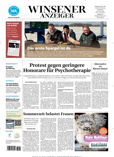 Titelbild der Ausgabe 74/2026 von Winsener Anzeiger. Diese Zeitschrift und viele weitere Zeitungsabos als Abo oder epaper bei United Kiosk online kaufen.