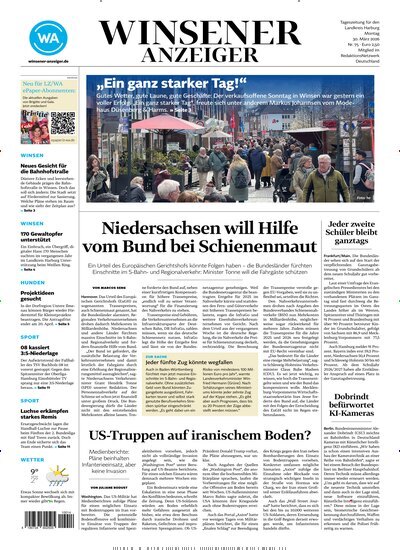 Titelbild der Ausgabe 75/2026 von Winsener Anzeiger. Diese Zeitschrift und viele weitere Zeitungsabos als Abo oder epaper bei United Kiosk online kaufen.