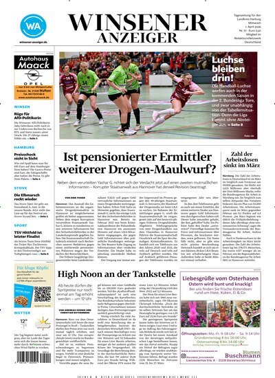 Titelbild der Ausgabe 77/2026 von Winsener Anzeiger. Diese Zeitschrift und viele weitere Zeitungsabos als Abo oder epaper bei United Kiosk online kaufen.