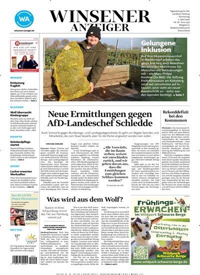 Titelbild der Ausgabe 78/2026 von Winsener Anzeiger. Diese Zeitschrift und viele weitere Zeitungsabos als Abo oder epaper bei United Kiosk online kaufen.
